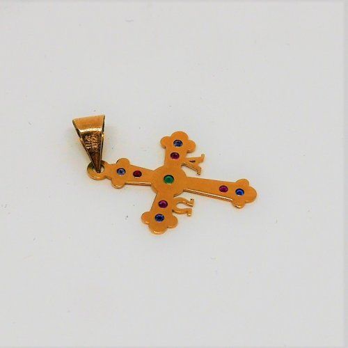 alt="Cruz Asturiana de Oro de ley 18 K. con Piedras de colores. www.santelmotienda.com"