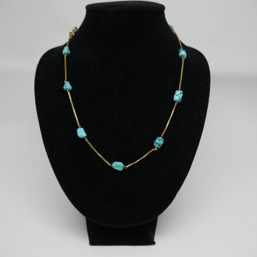 alt=\"Collar cadena de Oro de ley 18 K. con Turquesas\"