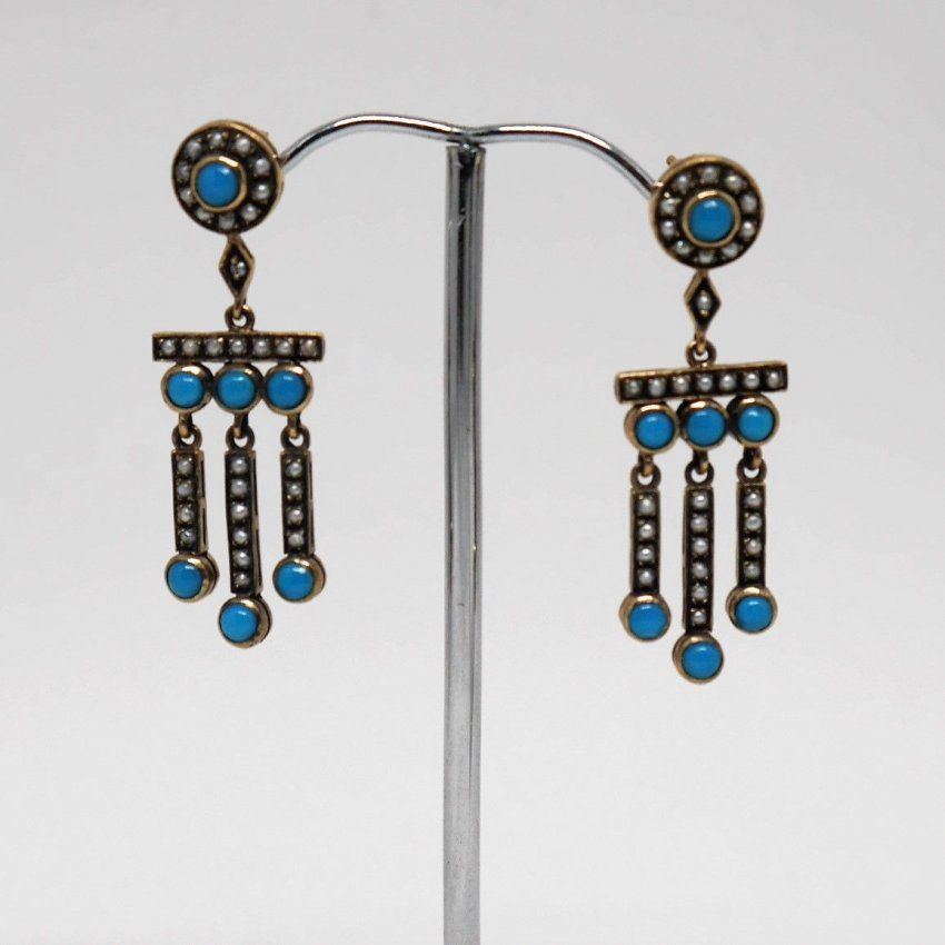 alt=\"Pendientes de colgar de oro 9 k. con turquesas. www.santelmotienda.com\"