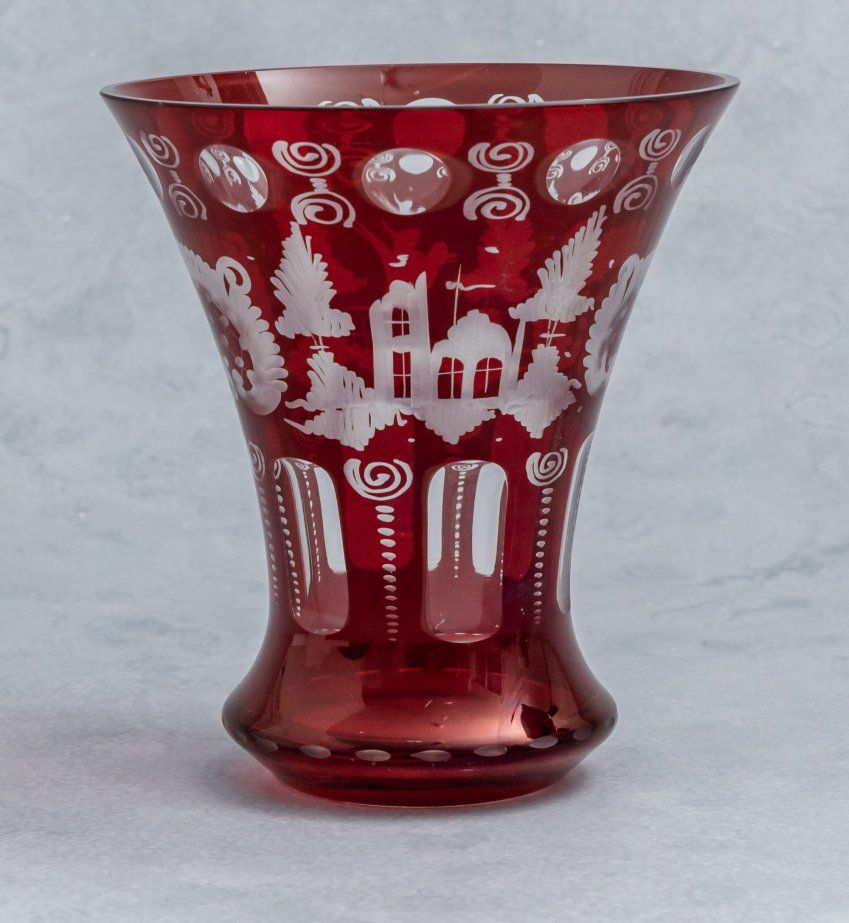 Alt="Jarron cristal bohemia rojo