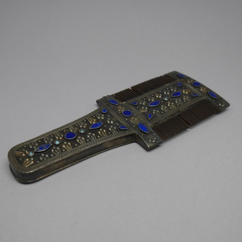 Peine doble Afgano de Plata de ley 925 MIls. y Lapislazuli