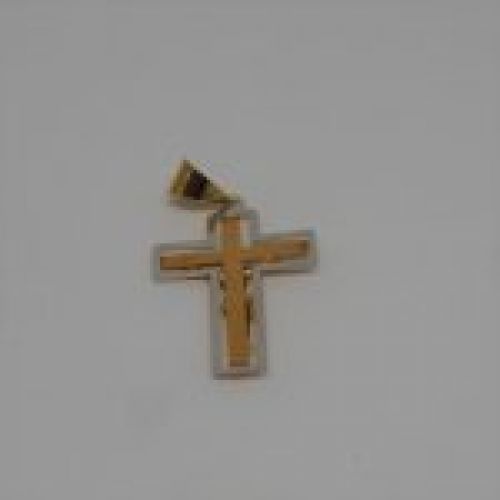 alt="Crucifijo de Oro Blanco y Oro de ley 18 K