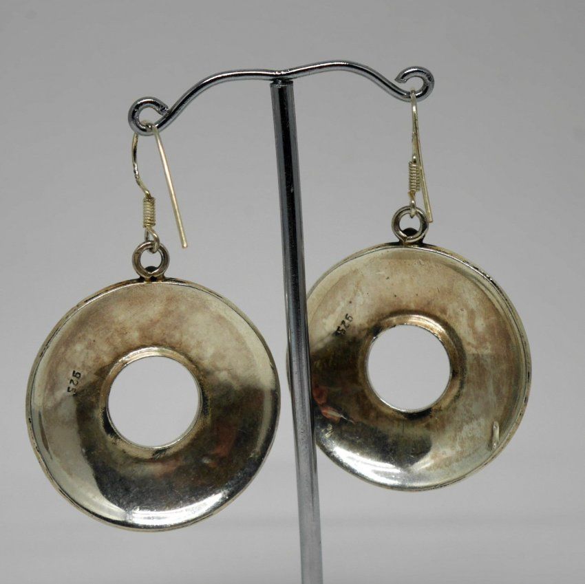 alt=\"pendientes de plata de ley de colgar abiertos. www.santelmotienda.com\"