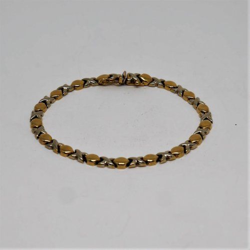 alt:\"pulsera oro de ley 18 k. blanco y amarillo. www.santelmotienda.com\"