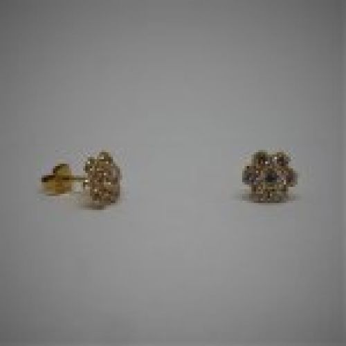 alt="pendientes de oro con circonitas para niña o mujer flor"