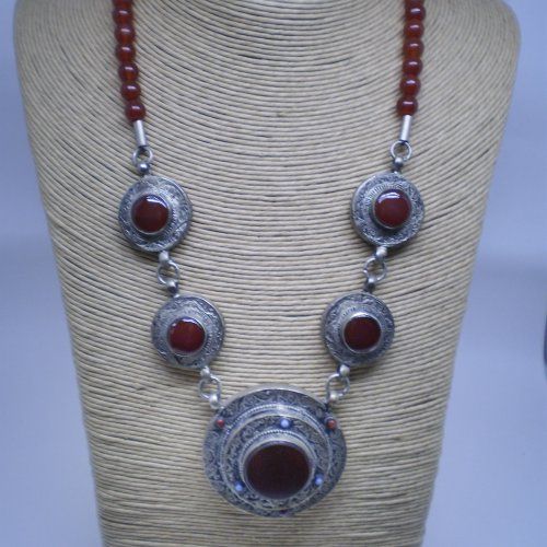Collar Afgano de alpaca y piedras de cornalina