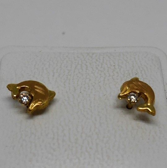 alt=\"pendientes niña oro circonita delfines\"