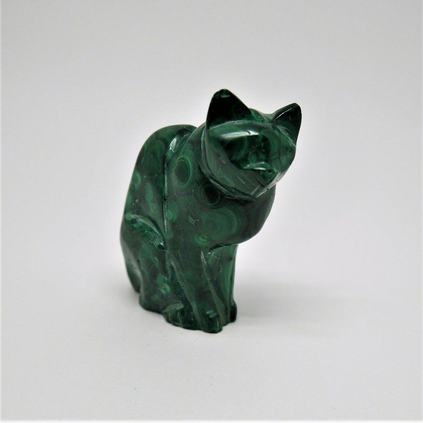 alt="gato en miniaura de Malaquita tallado a mano