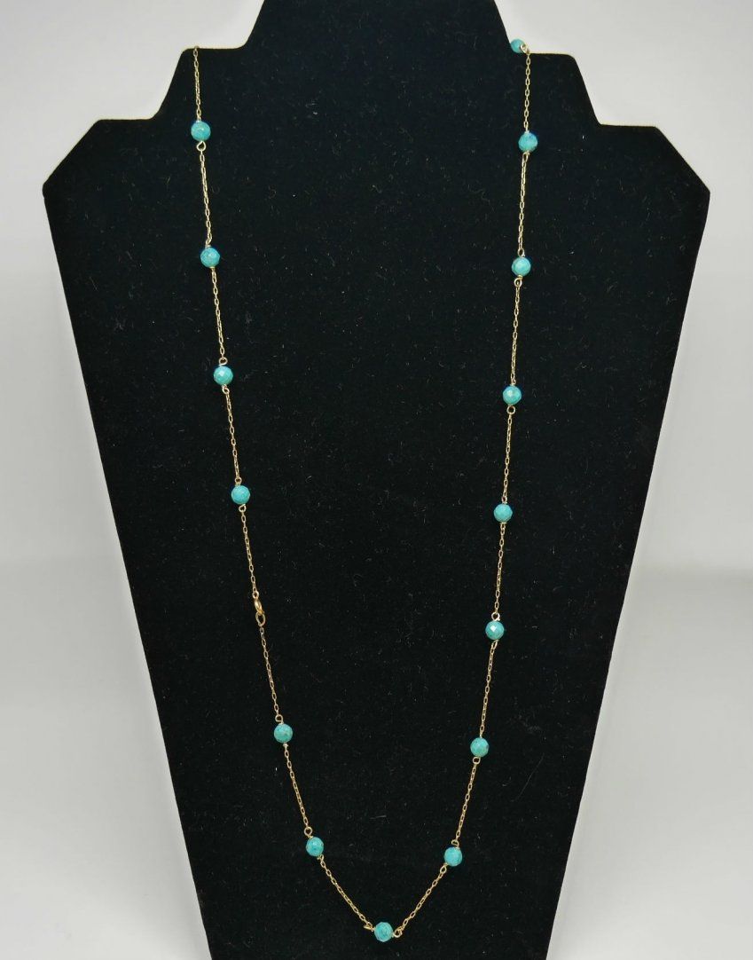 alt=\"Collar de Oro de ley 18 K. con Turquesas facetadas\"