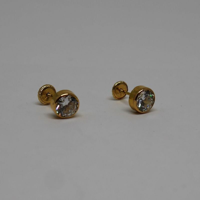 Alt=\"Pendientes redondos oro ley 18 k con circonita\"