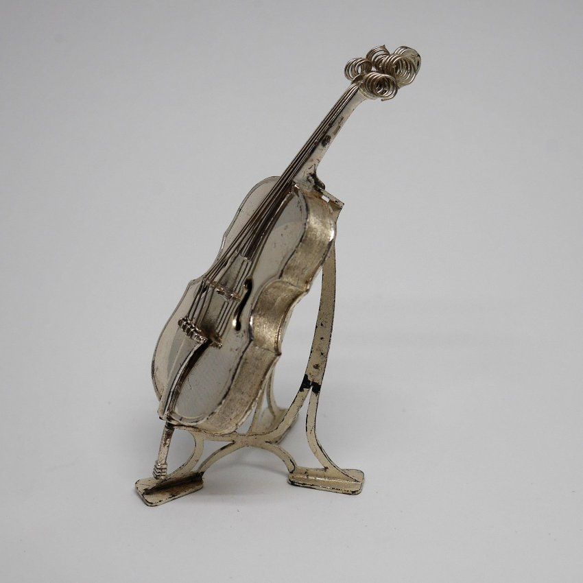 alt=\"Miniatura Violonchelo de Plata de ley con soporte\"
