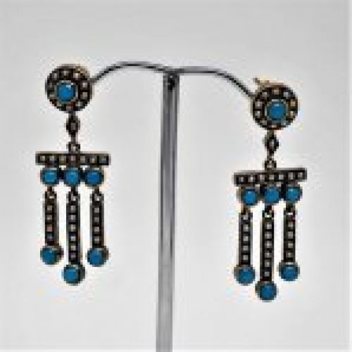 alt=\"Pendientes de colgar de oro 9 k. con turquesas. www.santelmotienda.com\"
