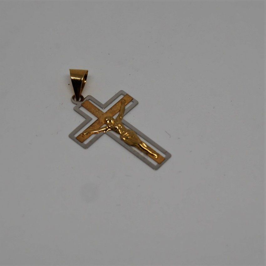 alt="Crucifijo de Oro Blanco y Oro de ley 18 K