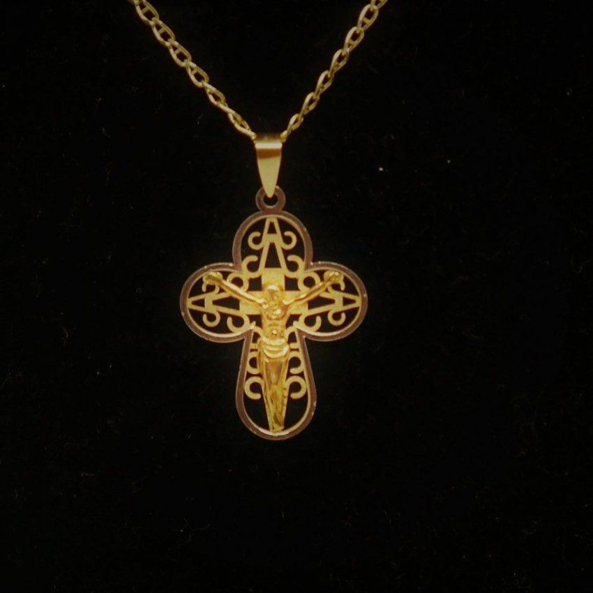 alt=\"Crucifijo de Oro Blanco y Oro de ley 18 K. www.santelmotienda.com jpg.\"