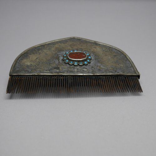 Esénciero y peine Afgano de Plata de ley 925 MIls. con Turquesas y Cornalina