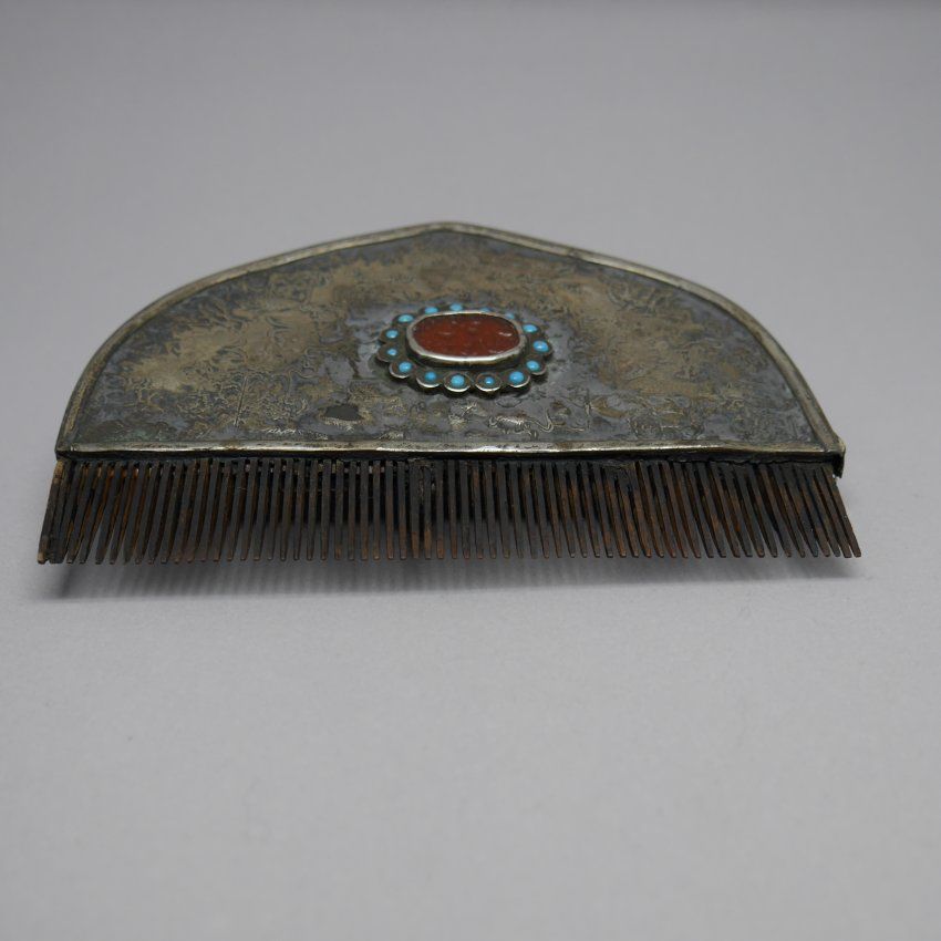 Esénciero y peine Afgano de Plata de ley 925 MIls. con Turquesas y Cornalina