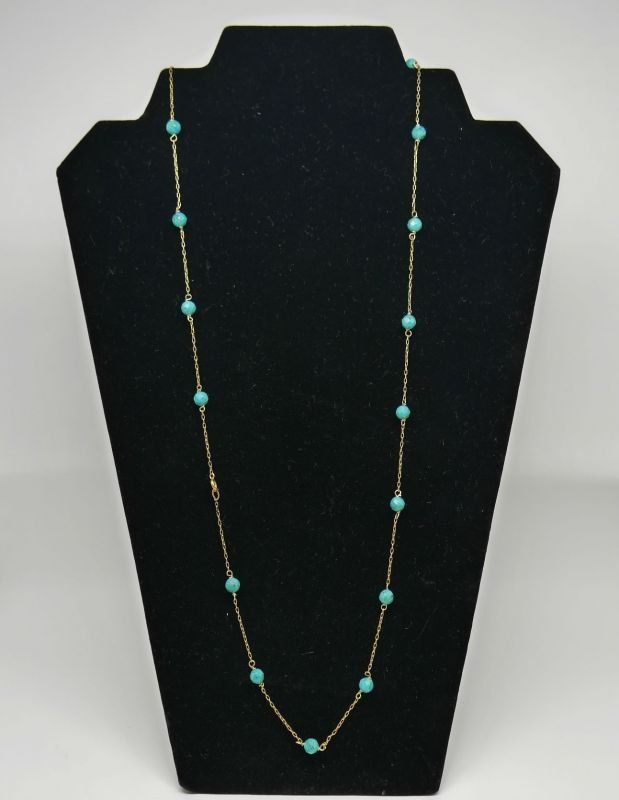 alt=\"Collar de Oro de ley 18 K. con Turquesas facetadas\"