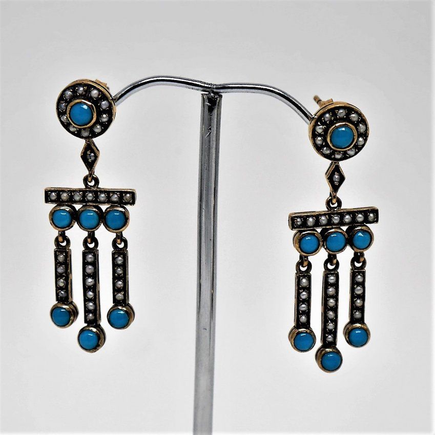 alt=\"Pendientes de colgar de oro 9 k. con turquesas. www.santelmotienda.com\"