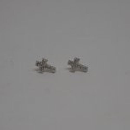 alt=\"Pendientes largos de Plata de ley Rodinada 925 Mils. con nácar y circonitas en forma de cruz. www.santelmotienda.com\"
