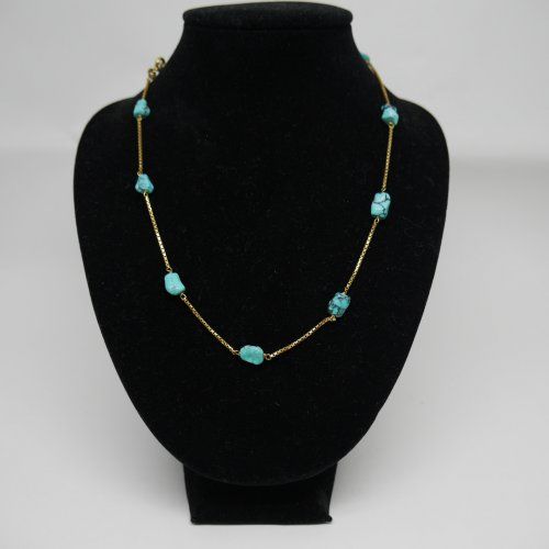 alt=\"Collar cadena de Oro de ley 18 K. con Turquesas\"