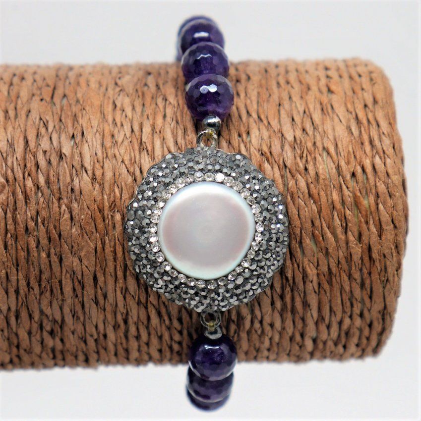 alt="pulsera de plata, amatistas, marcasitas y perlas agua dulce