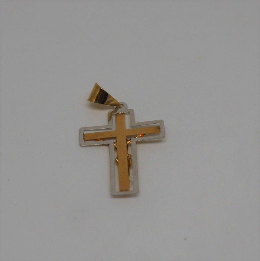 alt="Crucifijo de Oro Blanco y Oro de ley 18 K