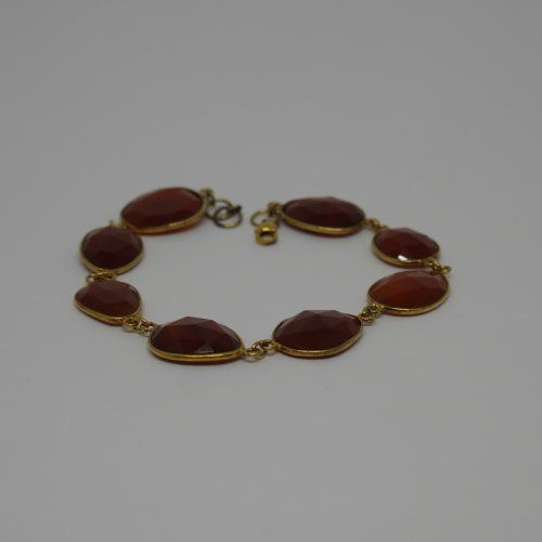 Pulsera de Plata de ley dorada 925 Mils. con 8 piedras de Cornalina