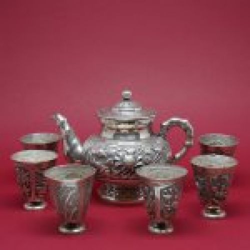 Tetera y juego de vasos de Plata de ley 925 Mils