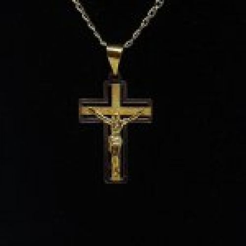 alt="Crucifijo de Oro Blanco y Oro de ley 18 K