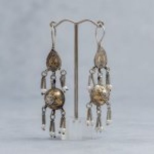 alt=\"Pendientes Afganos largos de Plata de ley 925 Mils. y laton con y Perlas. santelmotienda.com\"