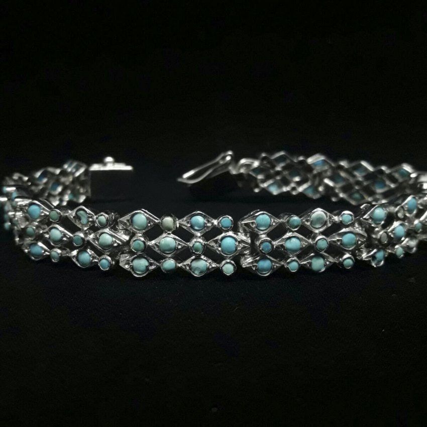 Pulsera de Plata de Ley con baño de rodio y turquesas