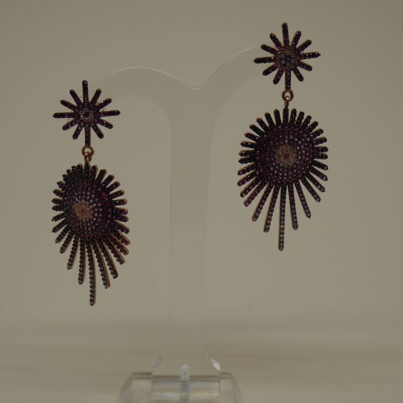 Pendientes de Plata de ley cobriza 925 Mils. largos con circonitas de colores