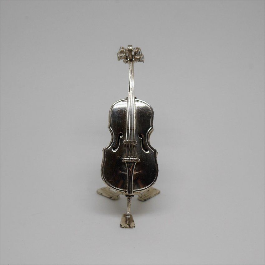 alt=\"Miniatura Violonchelo de Plata de ley con soporte\"