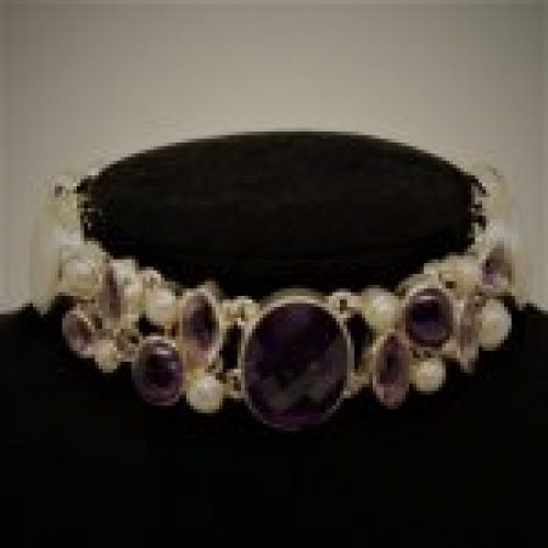 alt=\"Pulsera de Plata de ley 925 Mils. amatistas y Perlas de agua dulce\"