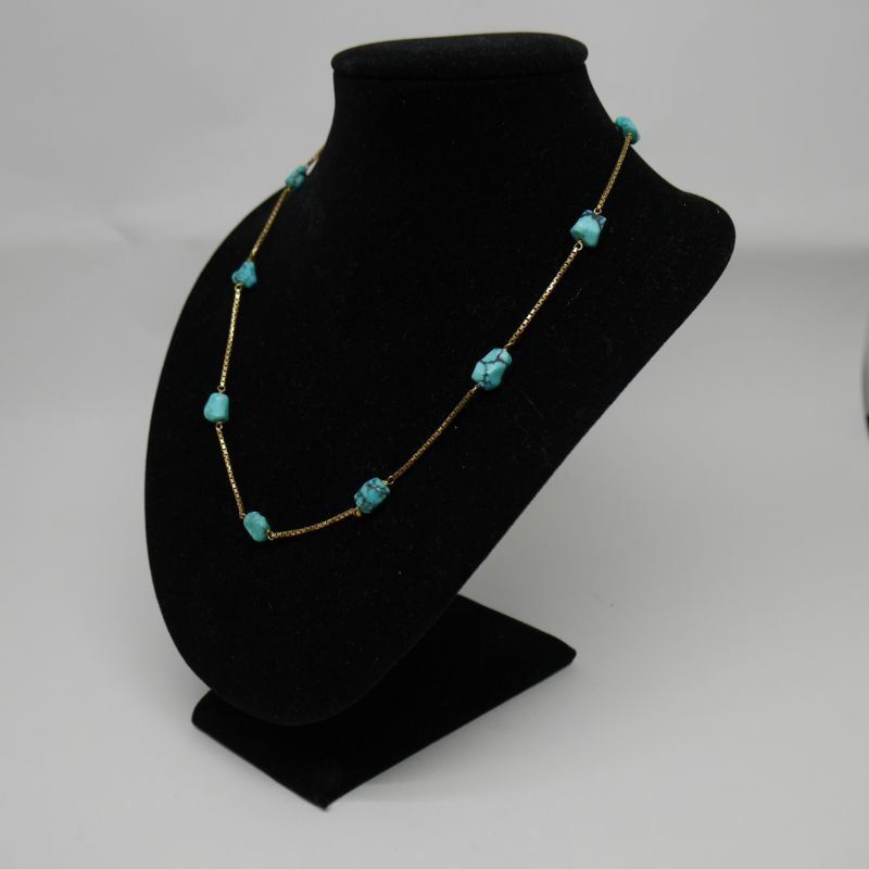 alt=\"Collar cadena de Oro de ley 18 K. con Turquesas\"