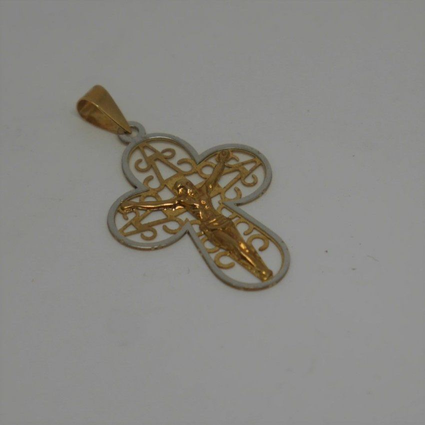 alt=\"Crucifijo de Oro Blanco y Oro de ley 18 K. www.santelmotienda.com jpg.\"