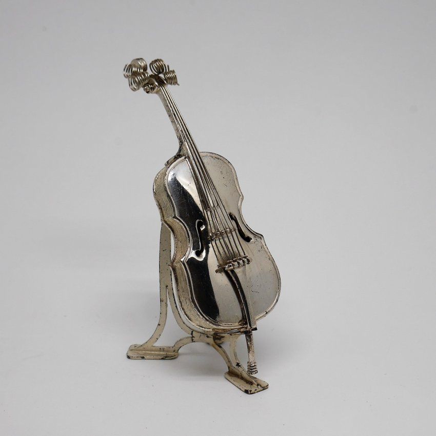 alt=\"Miniatura Violonchelo de Plata de ley con soporte\"