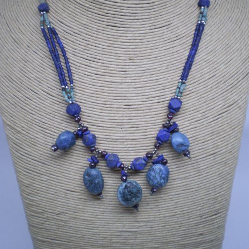 Collar Afgano de alpaca, 3 vueltas, con turquesas y sodalita