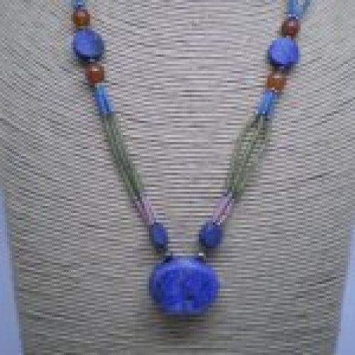Collar Afgano de alpaca, 3 vueltas, con piedras semipreciosas