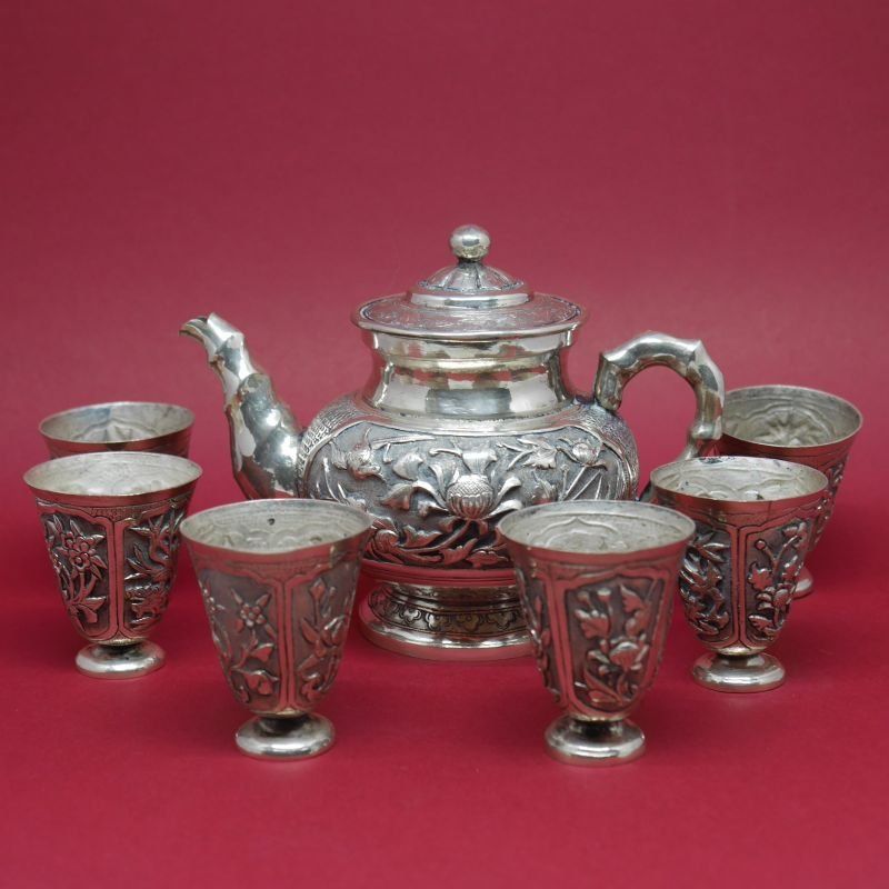 Tetera y juego de vasos de Plata de ley 925 Mils