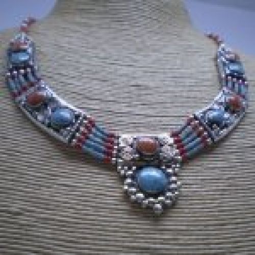Collar Afgano de alpaca y piedras semipreciosas