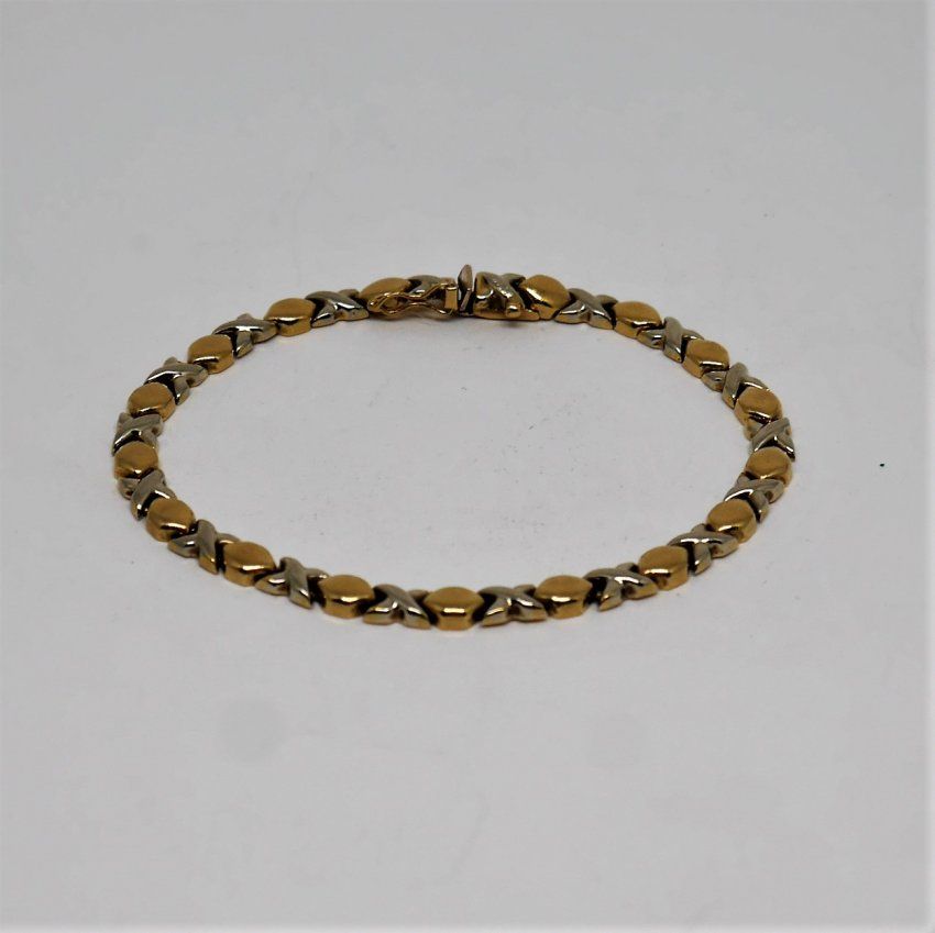 alt:\"pulsera oro de ley 18 k. blanco y amarillo. www.santelmotienda.com\"