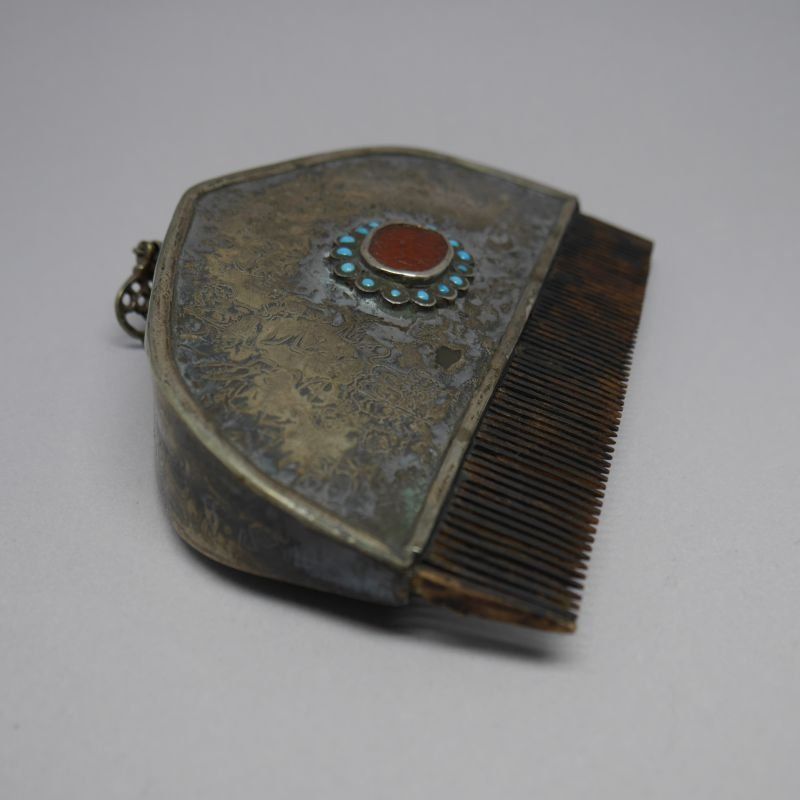 Esénciero y peine Afgano de Plata de ley 925 MIls. con Turquesas y Cornalina