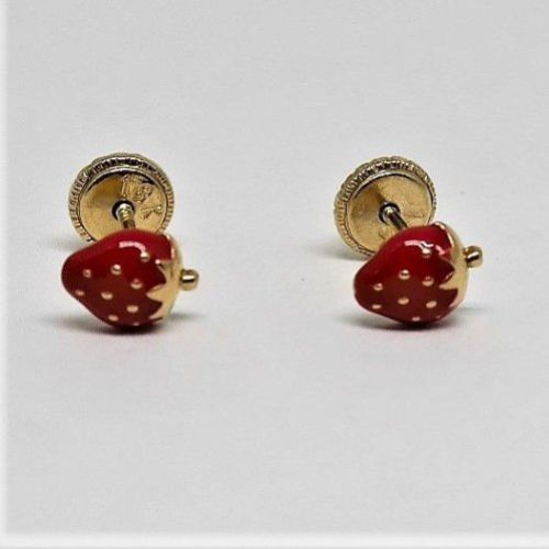 alt=\"pendientes niña de oro de ley 18 K. y esmalte en forma de fresas\"