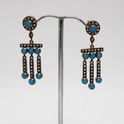 alt=\"Pendientes de colgar de oro 9 k. con turquesas. www.santelmotienda.com\"