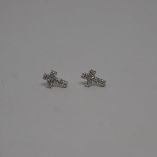 alt=\"Pendientes largos de Plata de ley Rodinada 925 Mils. con nácar y circonitas en forma de cruz. www.santelmotienda.com\"