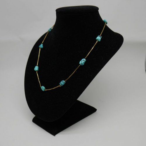 alt=\"Collar cadena de Oro de ley 18 K. con Turquesas\"