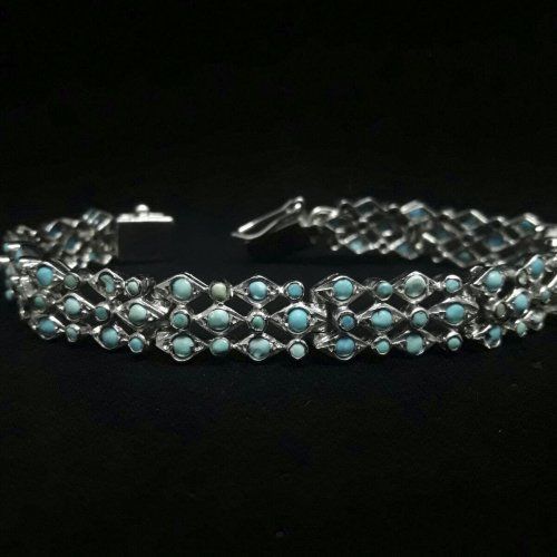 Pulsera de Plata de Ley con baño de rodio y turquesas