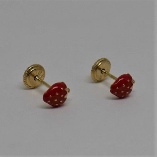alt=\"pendientes niña de oro de ley 18 K. y esmalte en forma de fresas\"