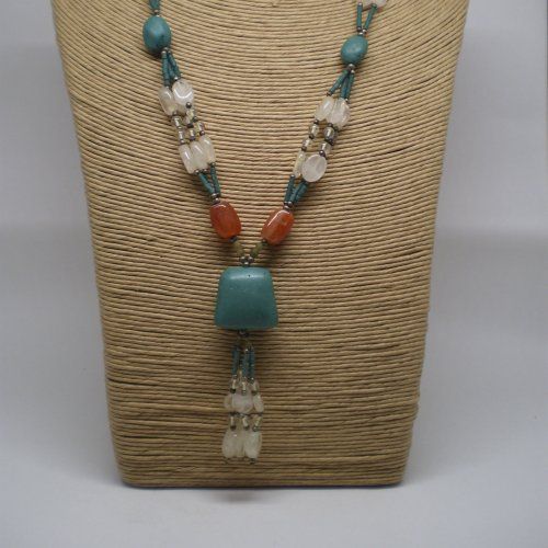 Collar Afgano de alpaca con turquesas y cuarzo blanco